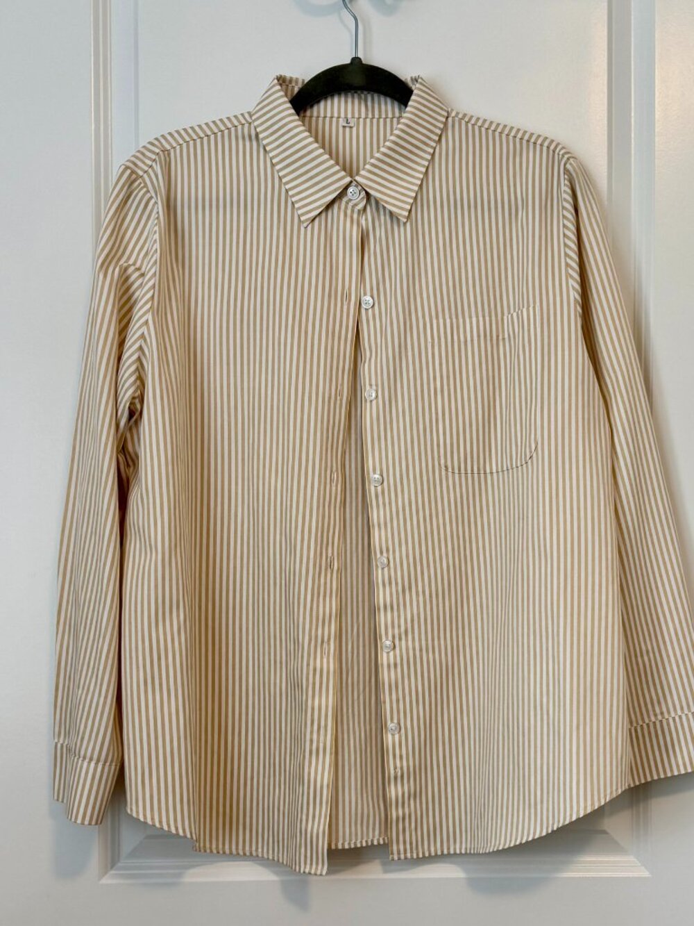 Long-sleeved Striped Shirt - Gold and White - Size L